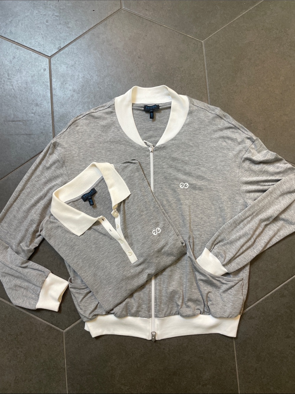 Escada Sport Light Gray Jacket with Cream Trim & Matching Polo Shirt Bundle L